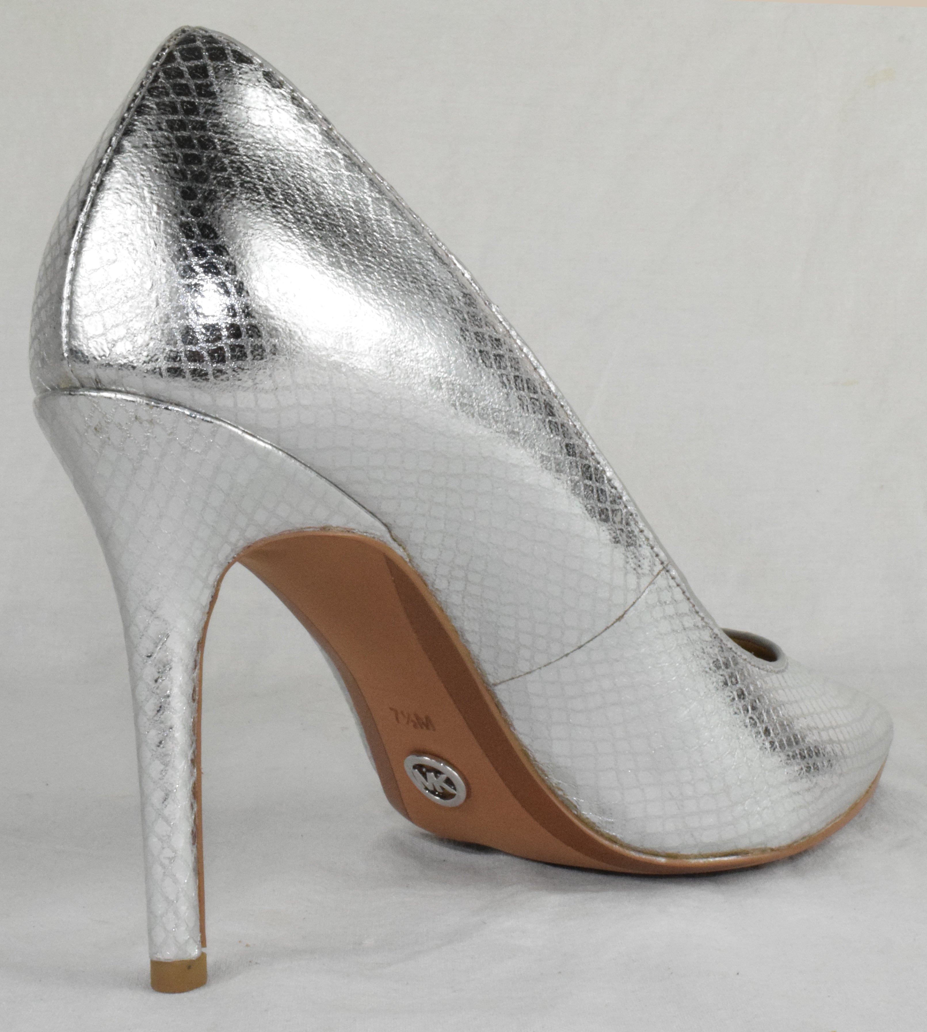 Michael Kors Women High Heels Stiletto Pumps Pointy Toe Silver Clarie Size 7.5