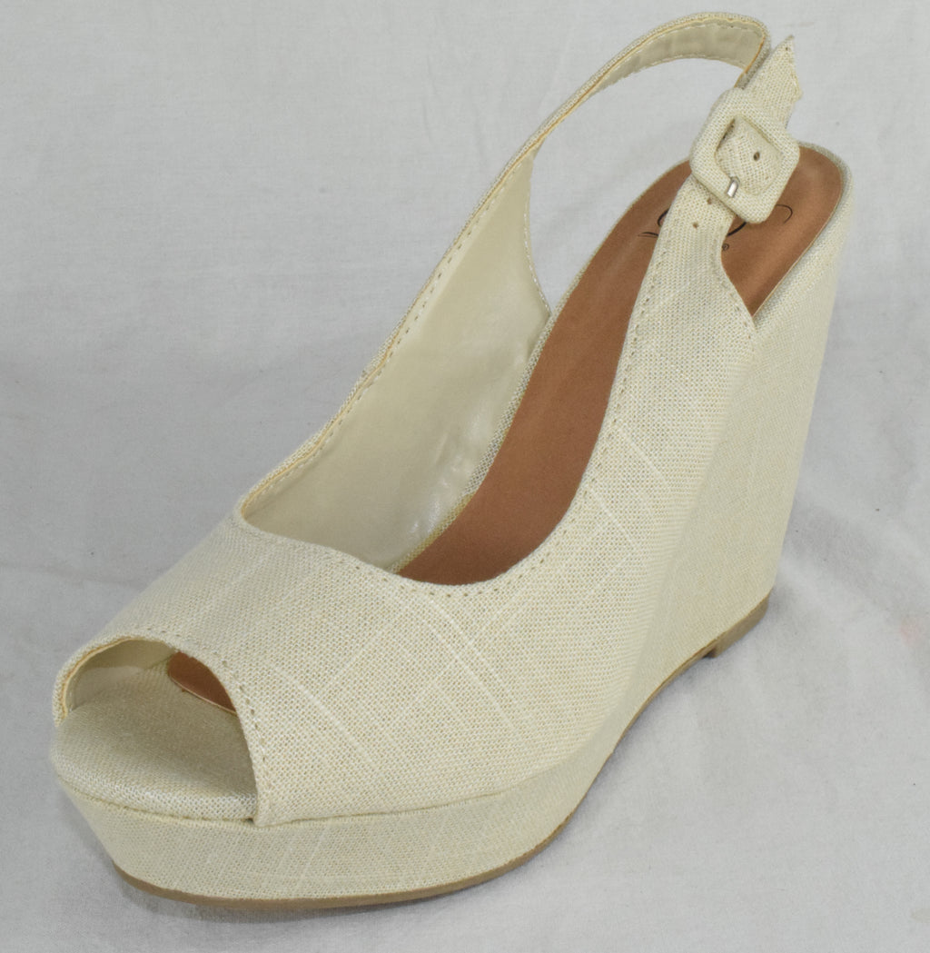 Soda Women Ankle Strap High Heels Wedge Platform Open Toe Canvas Beige Khaki New
