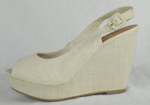 Soda Women Ankle Strap High Heels Wedge Platform Open Toe Canvas Beige Khaki New