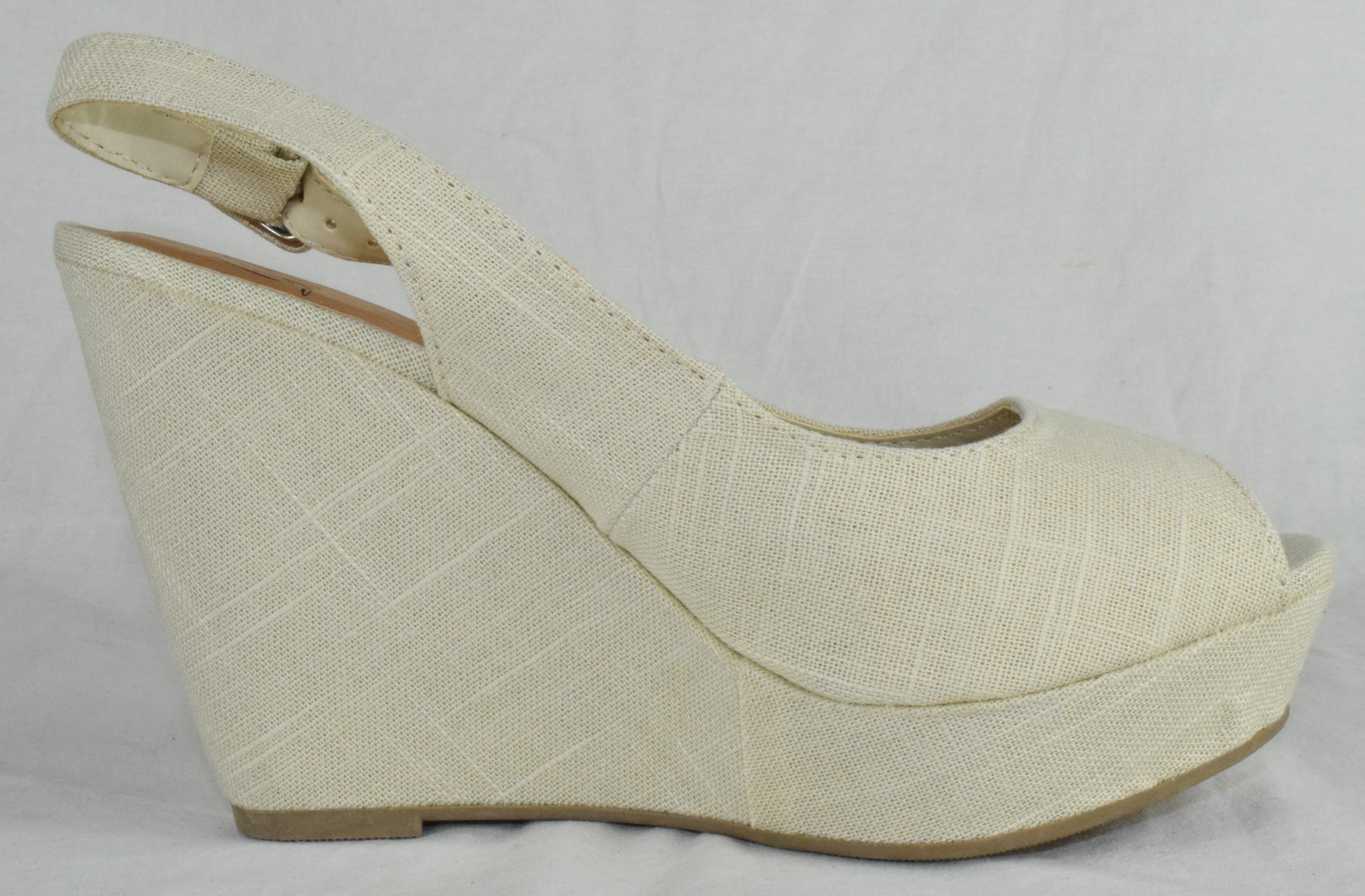Soda Women Ankle Strap High Heels Wedge Platform Open Toe Canvas Beige Khaki New