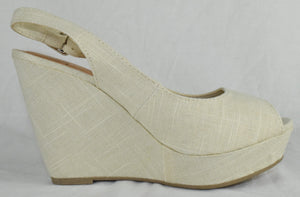 Soda Women Ankle Strap High Heels Wedge Platform Open Toe Canvas Beige Khaki New