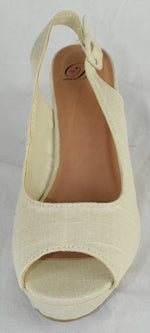 Soda Women Ankle Strap High Heels Wedge Platform Open Toe Canvas Beige Khaki New