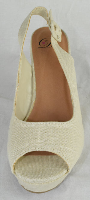 Soda Women Ankle Strap High Heels Wedge Platform Open Toe Canvas Beige Khaki New
