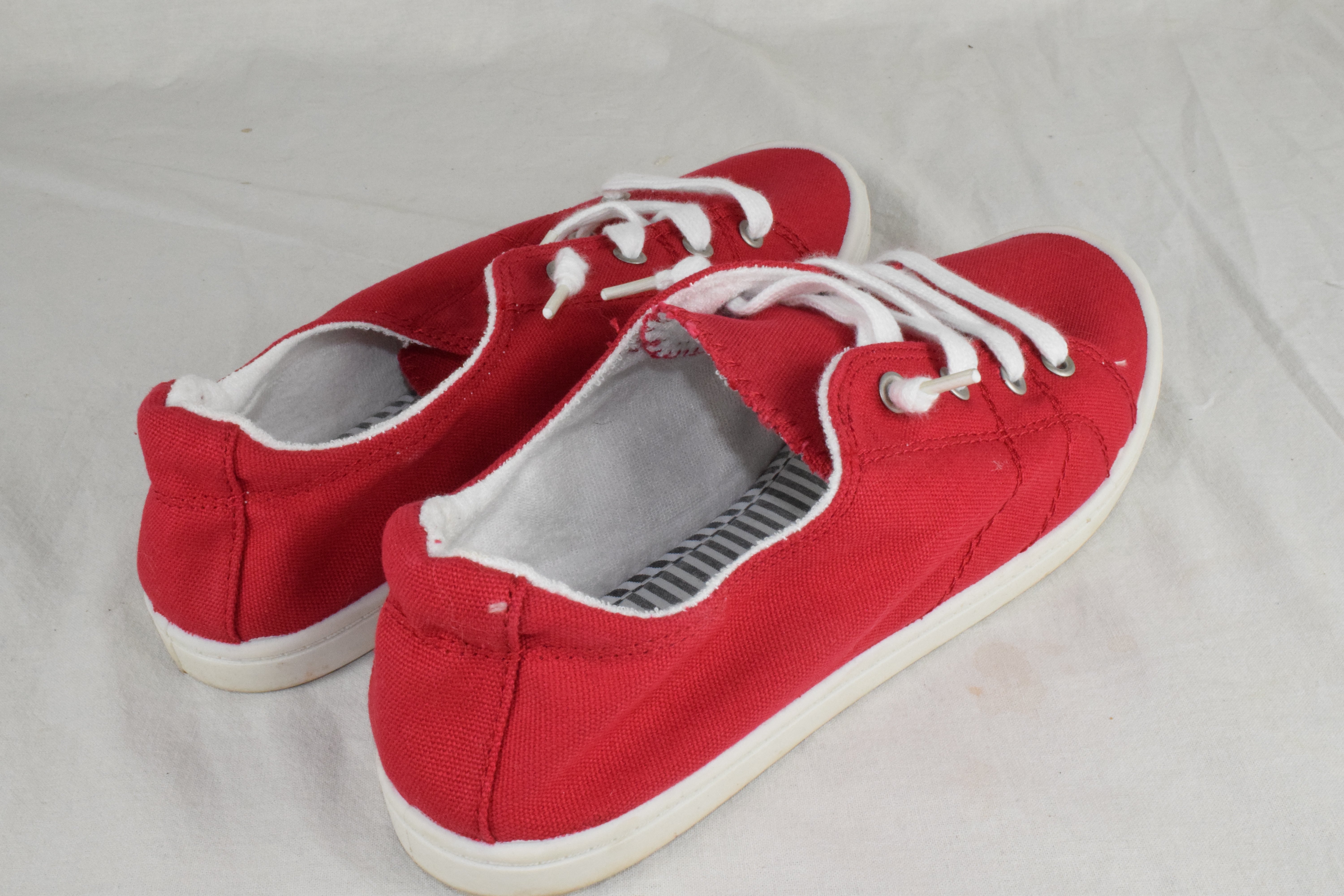 Soda Flat Women Shoes Linen Canvas Slip On comfy Sneakers Lace Up Red Size 10