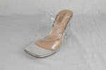 Top Moda Shoes Women Block High Heel Sandals Clear See-Through Straps Silver 7