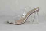 Top Moda Shoes Women Block High Heel Sandals Clear See-Through Straps Silver 7