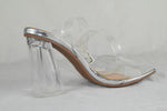 Top Moda Shoes Women Block High Heel Sandals Clear See-Through Straps Silver 7