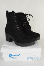 Soda Women High Heels Ankle Boots Combat Lug Sole Booties Black FUZZY Size 7.5