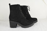 Soda Women High Heels Ankle Boots Combat Lug Sole Booties Black FUZZY Size 7.5