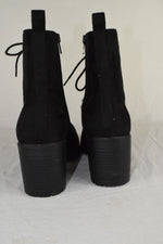 Soda Women High Heels Ankle Boots Combat Lug Sole Booties Black FUZZY Size 7.5
