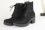 Soda Women High Heels Ankle Boots Combat Lug Sole Booties Black FUZZY Size 7.5