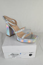 Dream Pairs Women Ankle Strap Block High Heel Sandal Double Straps Silver Size 7