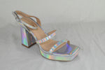Dream Pairs Women Ankle Strap Block High Heel Sandal Double Straps Silver Size 7