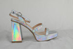 Dream Pairs Women Ankle Strap Block High Heel Sandal Double Straps Silver Size 7