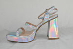 Dream Pairs Women Ankle Strap Block High Heel Sandal Double Straps Silver Size 7