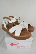 Soda Women Flat Sandal Flatform Ankle Buckle CrissCross Straps White Chester 8.5