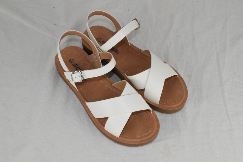 Soda Women Flat Sandal Flatform Ankle Buckle CrissCross Straps White Chester 8.5