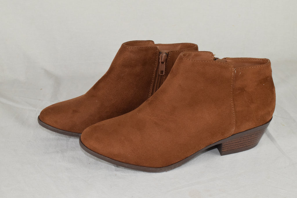 Soda Women Short Heels Ankle Boots Side Zipper Booties Tan Brown Suede Mug 8.5