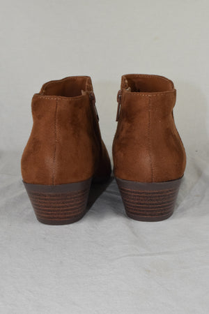 Soda Women Short Heels Ankle Boots Side Zipper Booties Tan Brown Suede Mug 8.5