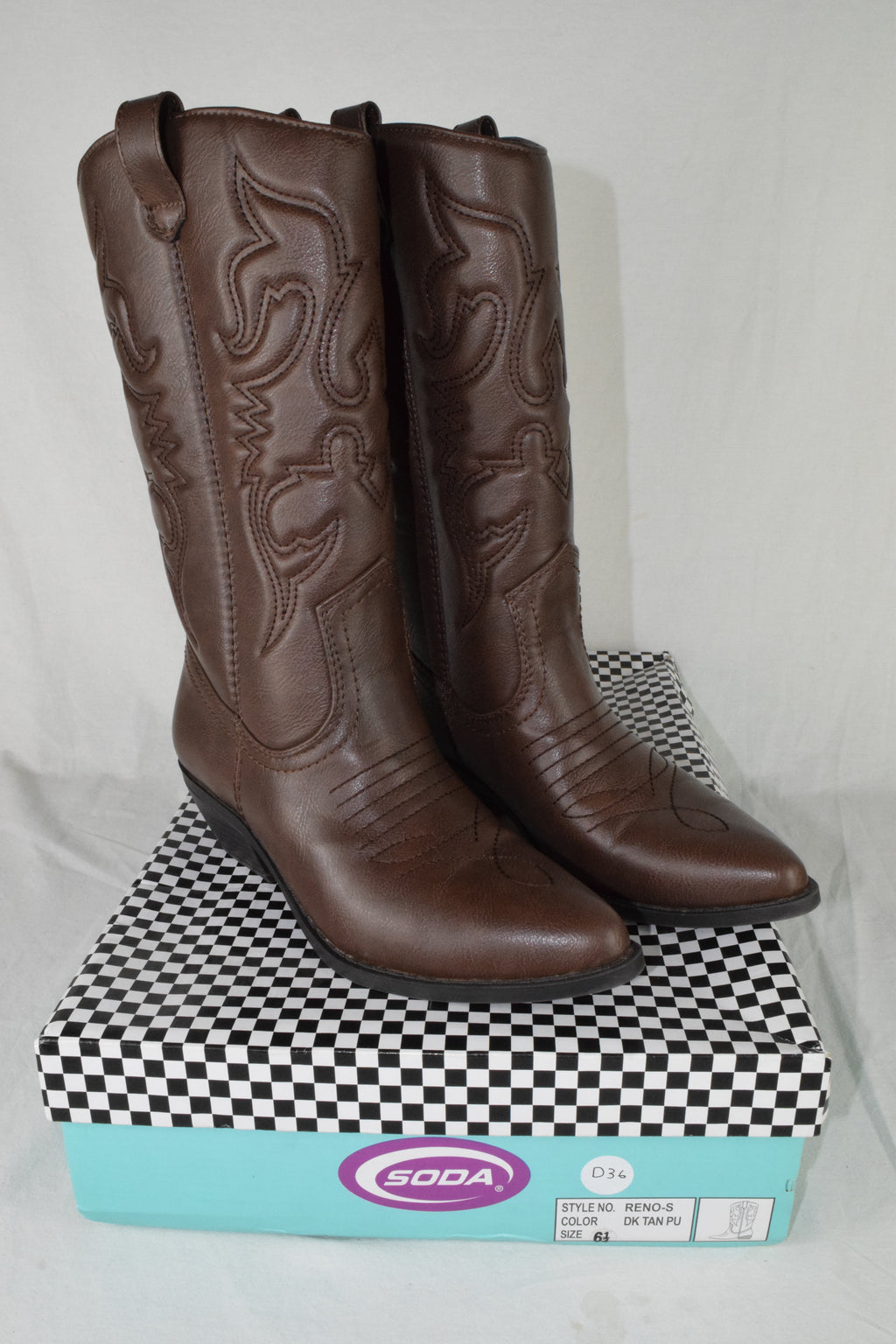 Soda Women Cowboy Western Stitched Boot Pointy Toe Knee High Tan Brown RENO 6.5