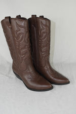 Soda Women Cowboy Western Stitched Boot Pointy Toe Knee High Tan Brown RENO 6.5