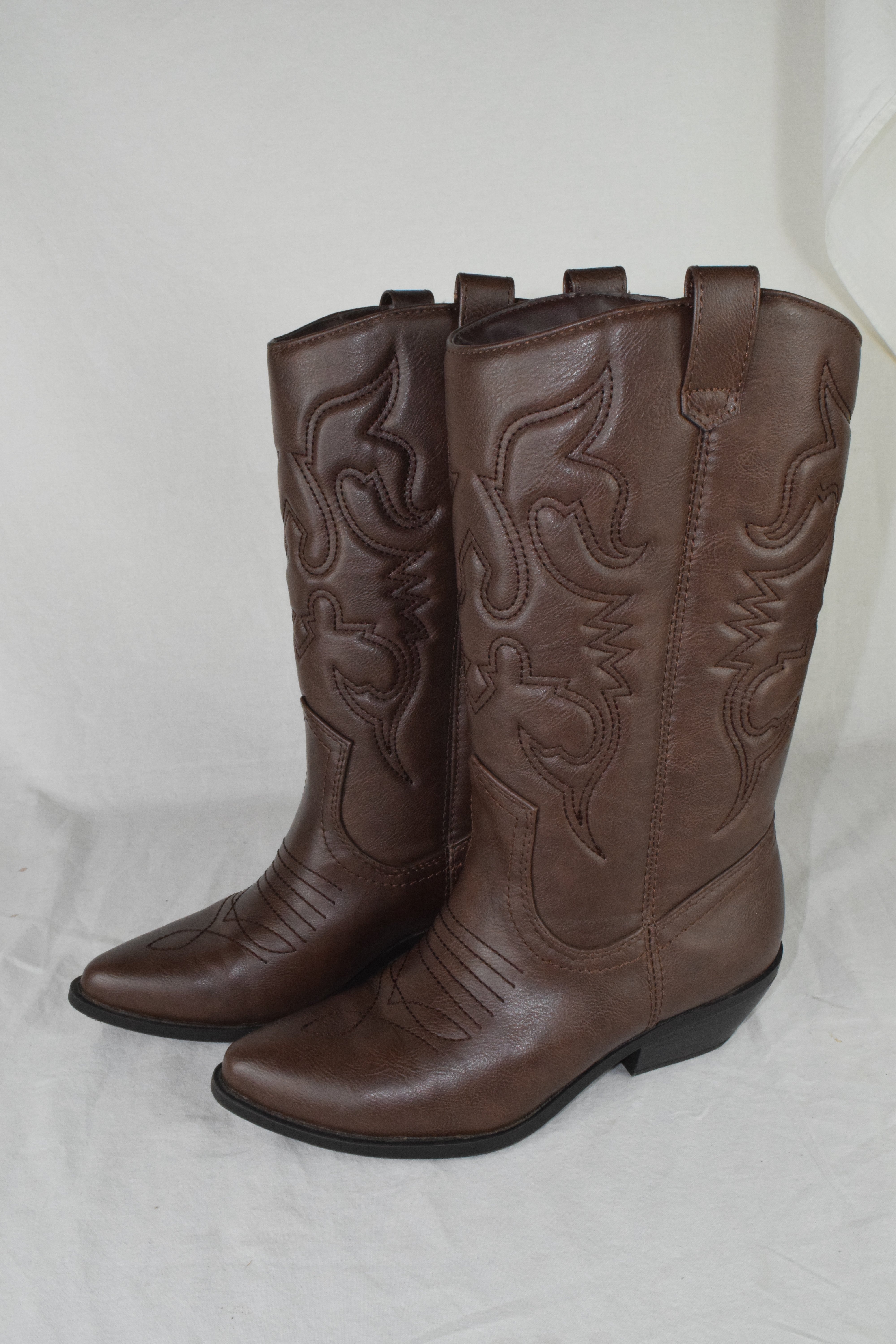 Soda Women Cowboy Western Stitched Boot Pointy Toe Knee High Tan Brown RENO 6.5