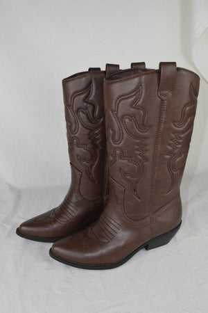 Soda Women Cowboy Western Stitched Boot Pointy Toe Knee High Tan Brown RENO 6.5