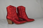 Top Moda Women Ankle Boots High Heel Bling Glitter Booties cowboy NAPLES Red 5.5