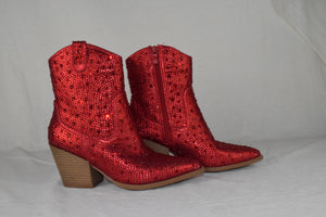 Top Moda Women Ankle Boots High Heel Bling Glitter Booties cowboy NAPLES Red 5.5