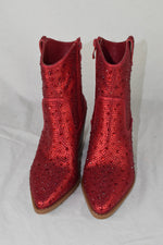 Top Moda Women Ankle Boots High Heel Bling Glitter Booties cowboy NAPLES Red 5.5