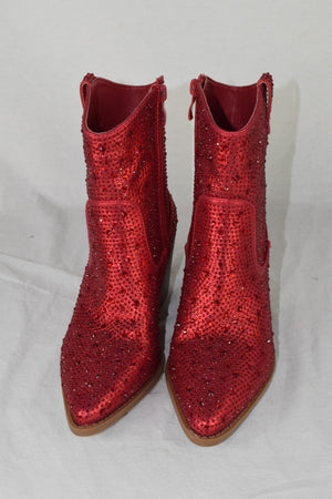 Top Moda Women Ankle Boots High Heel Bling Glitter Booties cowboy NAPLES Red 5.5
