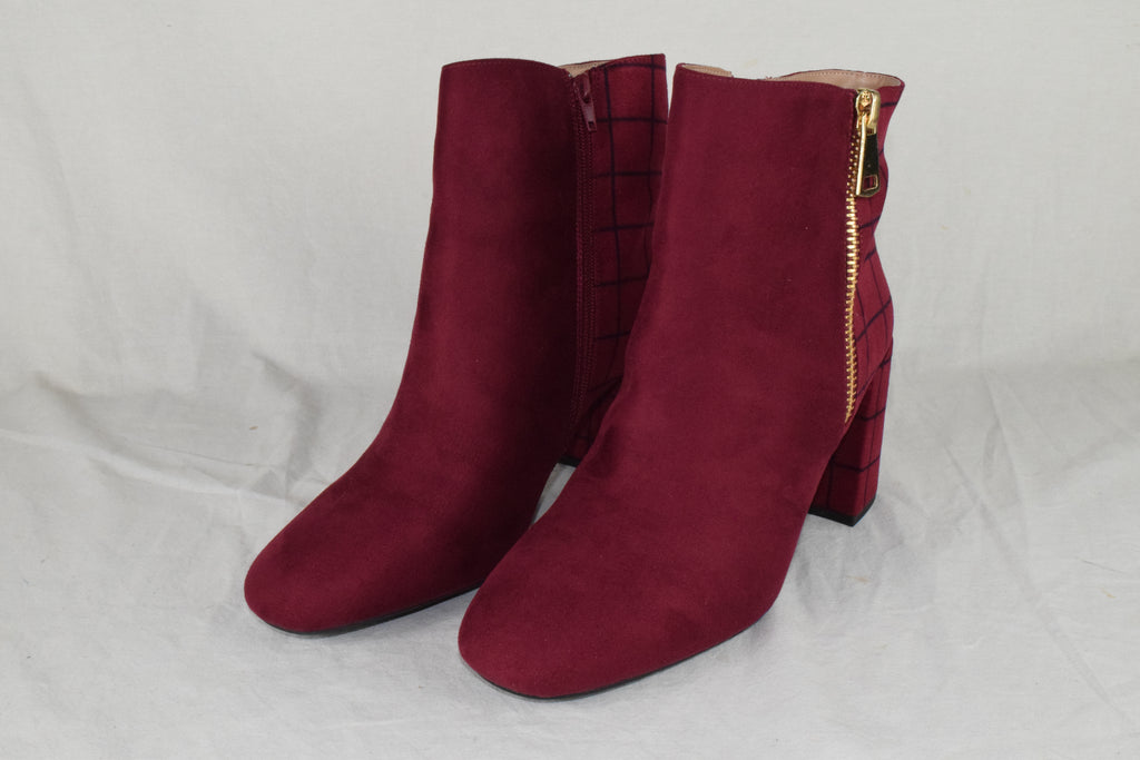 Women Block High Heels Ankle Boots Side Zipper Lug Sole Booties Red Burgundy 11