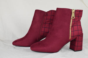 Women Block High Heels Ankle Boots Side Zipper Lug Sole Booties Red Burgundy 11