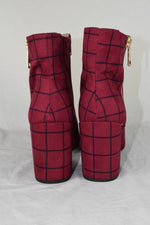 Women Block High Heels Ankle Boots Side Zipper Lug Sole Booties Red Burgundy 11