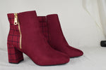 Women Block High Heels Ankle Boots Side Zipper Lug Sole Booties Red Burgundy 11