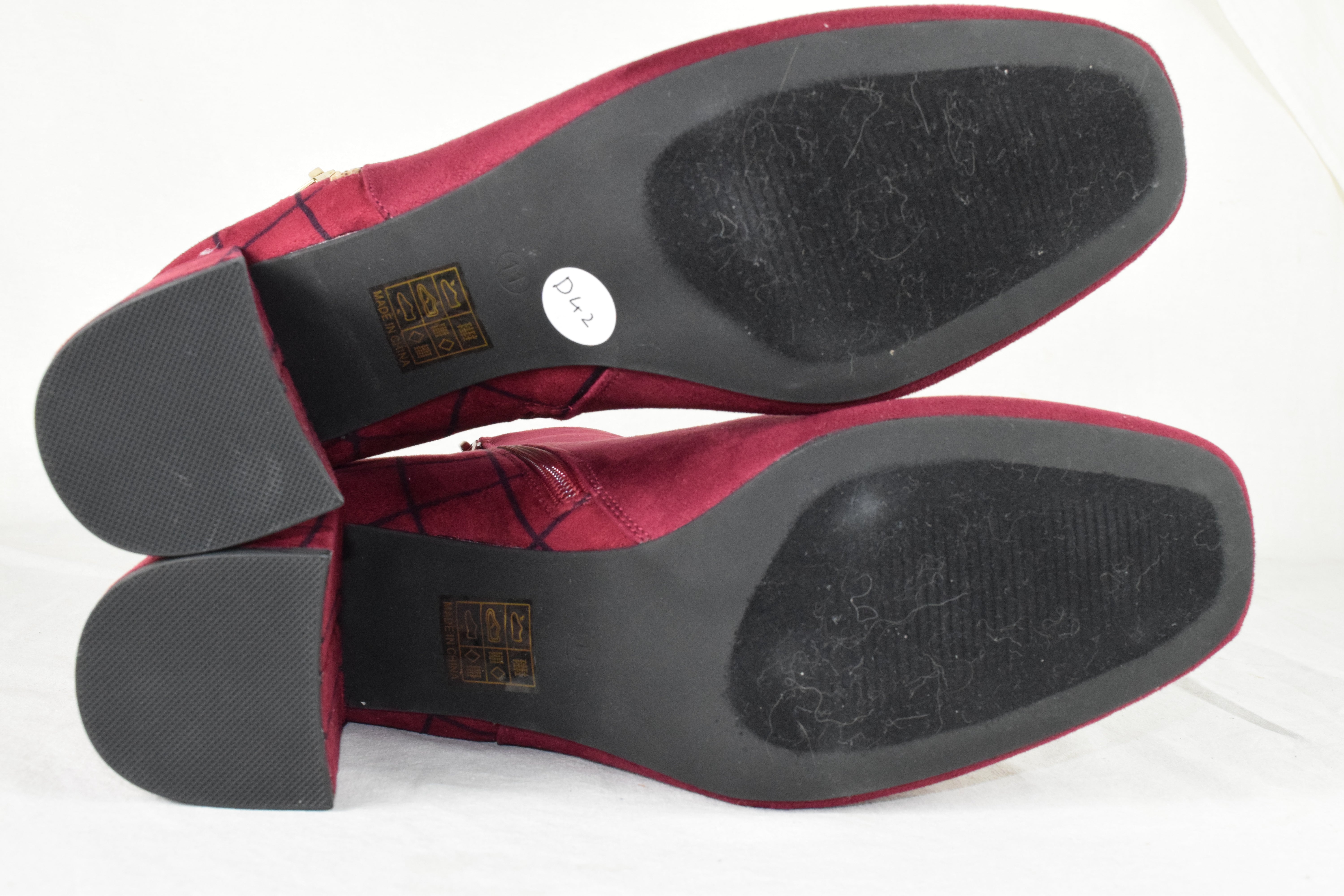 Women Block High Heels Ankle Boots Side Zipper Lug Sole Booties Red Burgundy 11