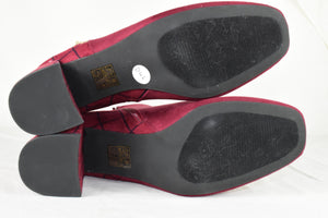Women Block High Heels Ankle Boots Side Zipper Lug Sole Booties Red Burgundy 11