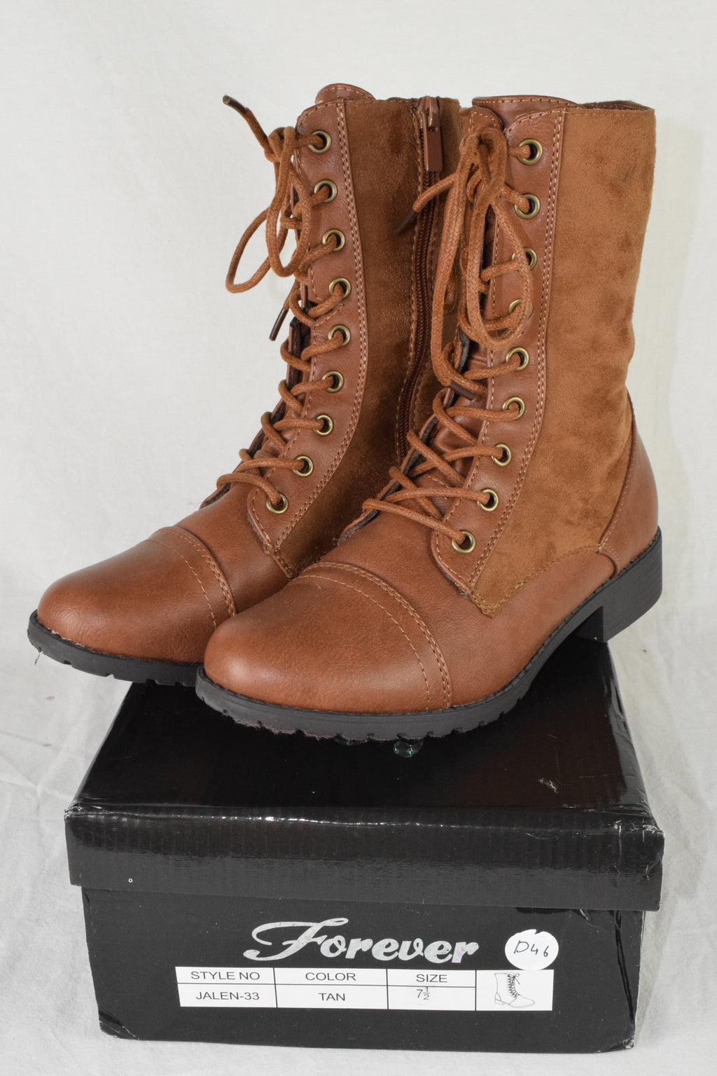 Forever Women Combat Army Boots Lace Zipper Leather/Suede JALEN Brown Tan 7.5