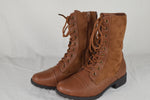 Forever Women Combat Army Boots Lace Zipper Leather/Suede JALEN Brown Tan 7.5