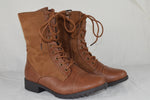 Forever Women Combat Army Boots Lace Zipper Leather/Suede JALEN Brown Tan 7.5