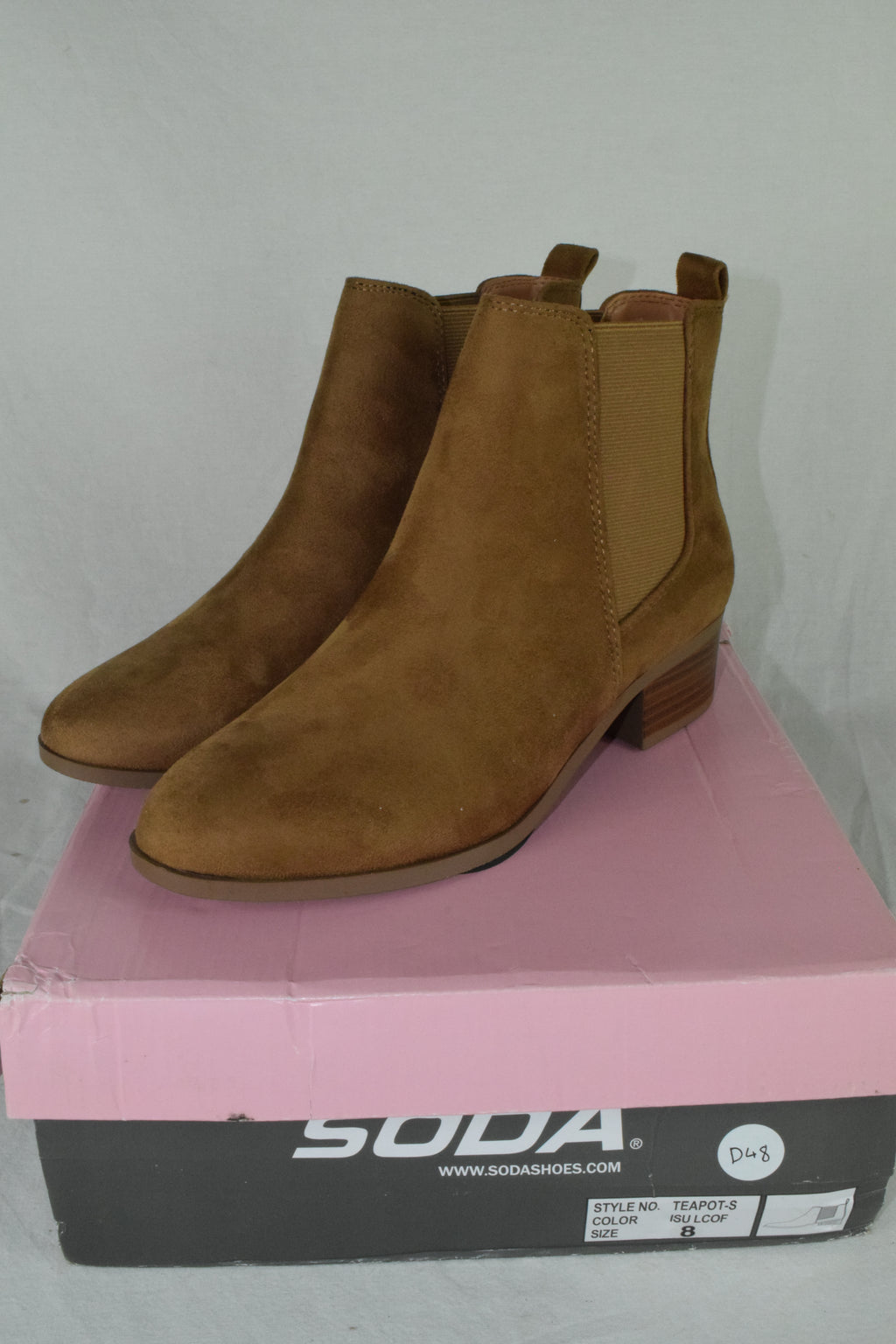 Soda Women Ankle Boot Elastic Slip Booties Block Heel Tan Brown Suede TEAPOT 8