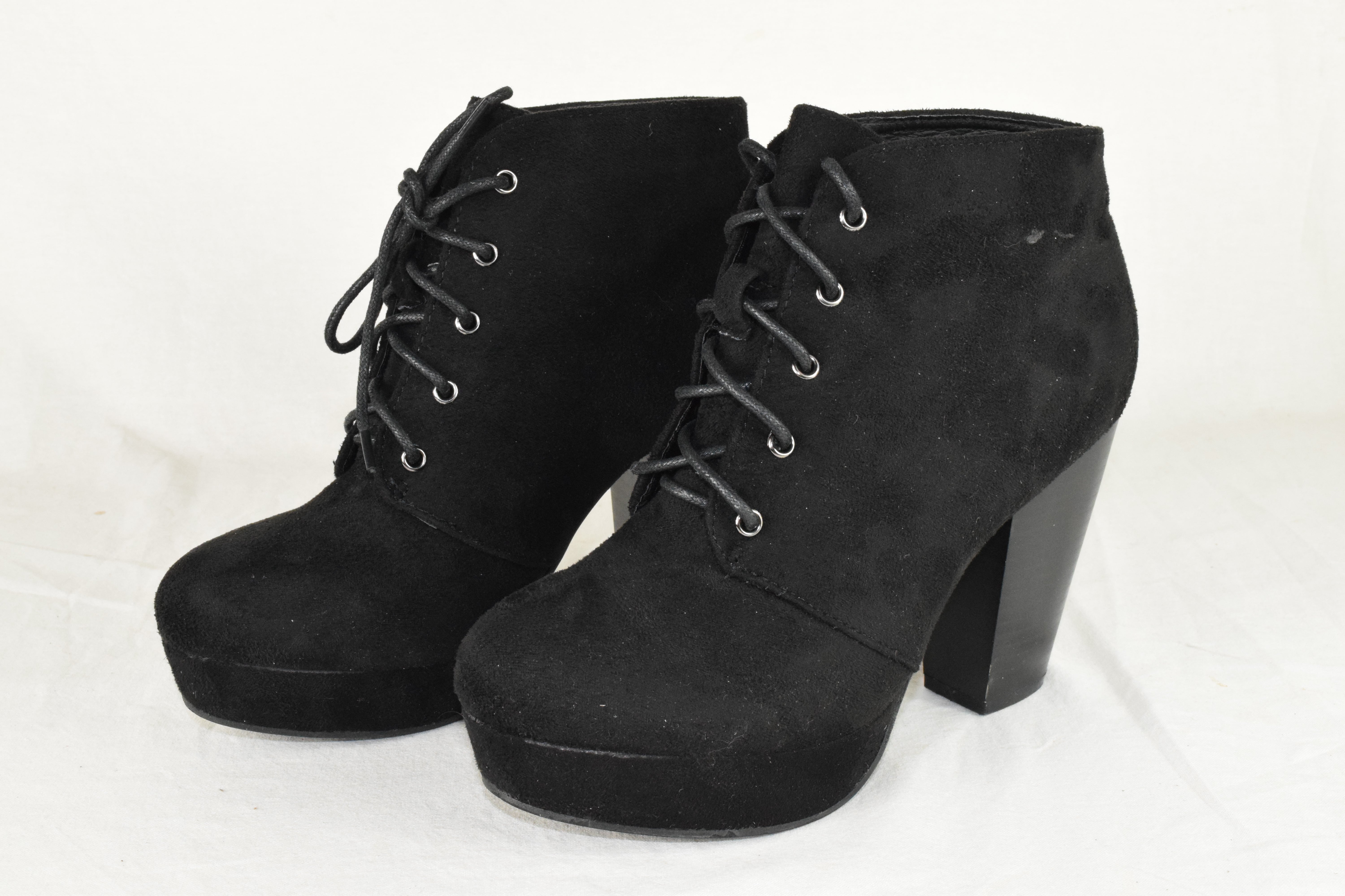 Forever Women High Heels Ankle Boots Platform Lace Up Booties Camille Black 7.5