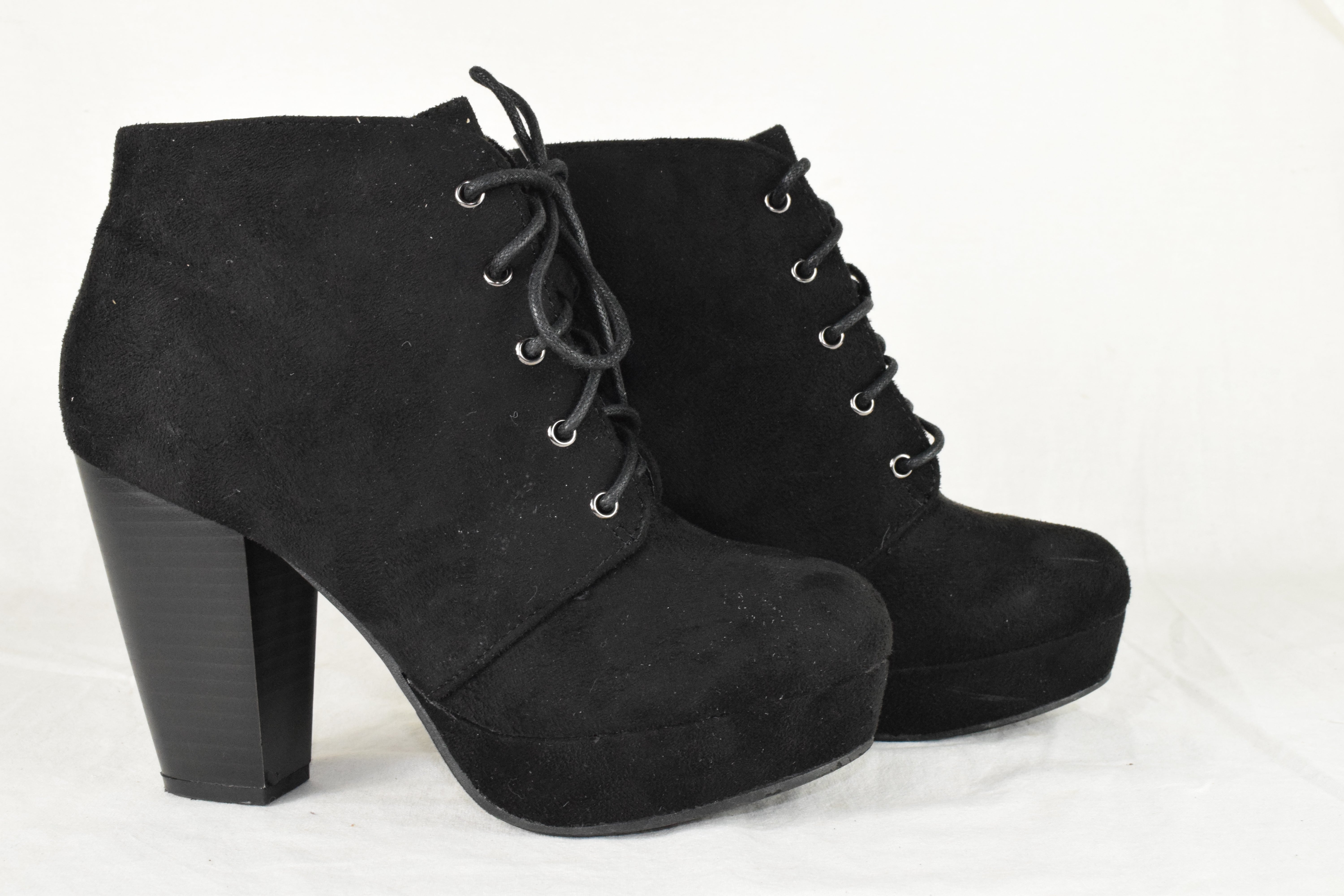 Forever Women High Heels Ankle Boots Platform Lace Up Booties Camille Black 7.5