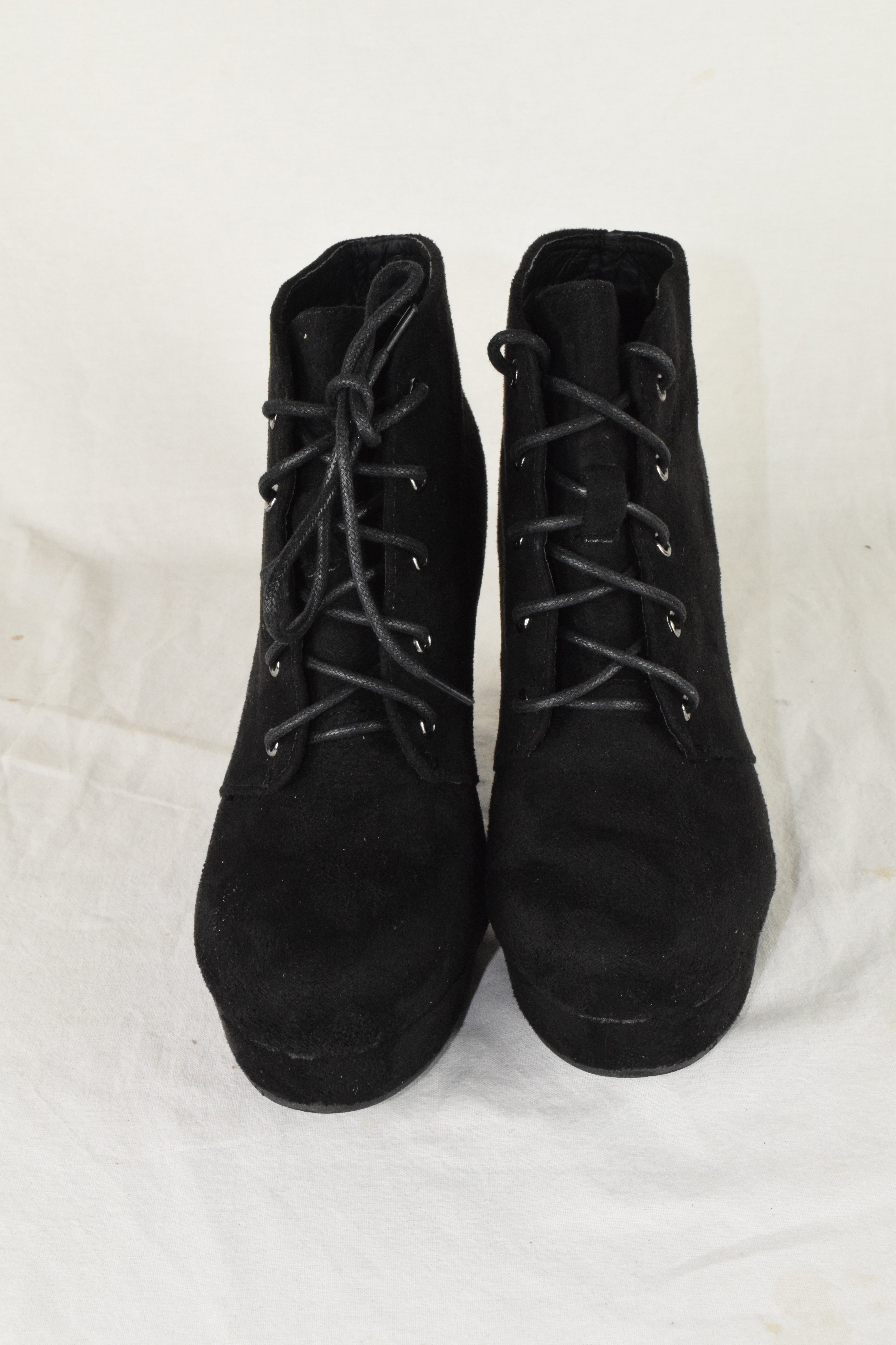 Forever Women High Heels Ankle Boots Platform Lace Up Booties Camille Black 7.5