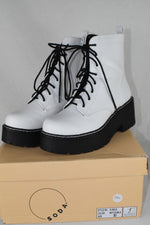 Soda Women Combat Platform Block Lug Sole Boots Zipper Lace Up FLING White 8.5