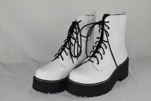 Soda Women Combat Platform Block Lug Sole Boots Zipper Lace Up FLING White 8.5