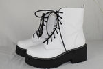 Soda Women Combat Platform Block Lug Sole Boots Zipper Lace Up FLING White 8.5