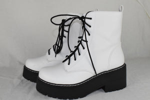 Soda Women Combat Platform Block Lug Sole Boots Zipper Lace Up FLING White 8.5