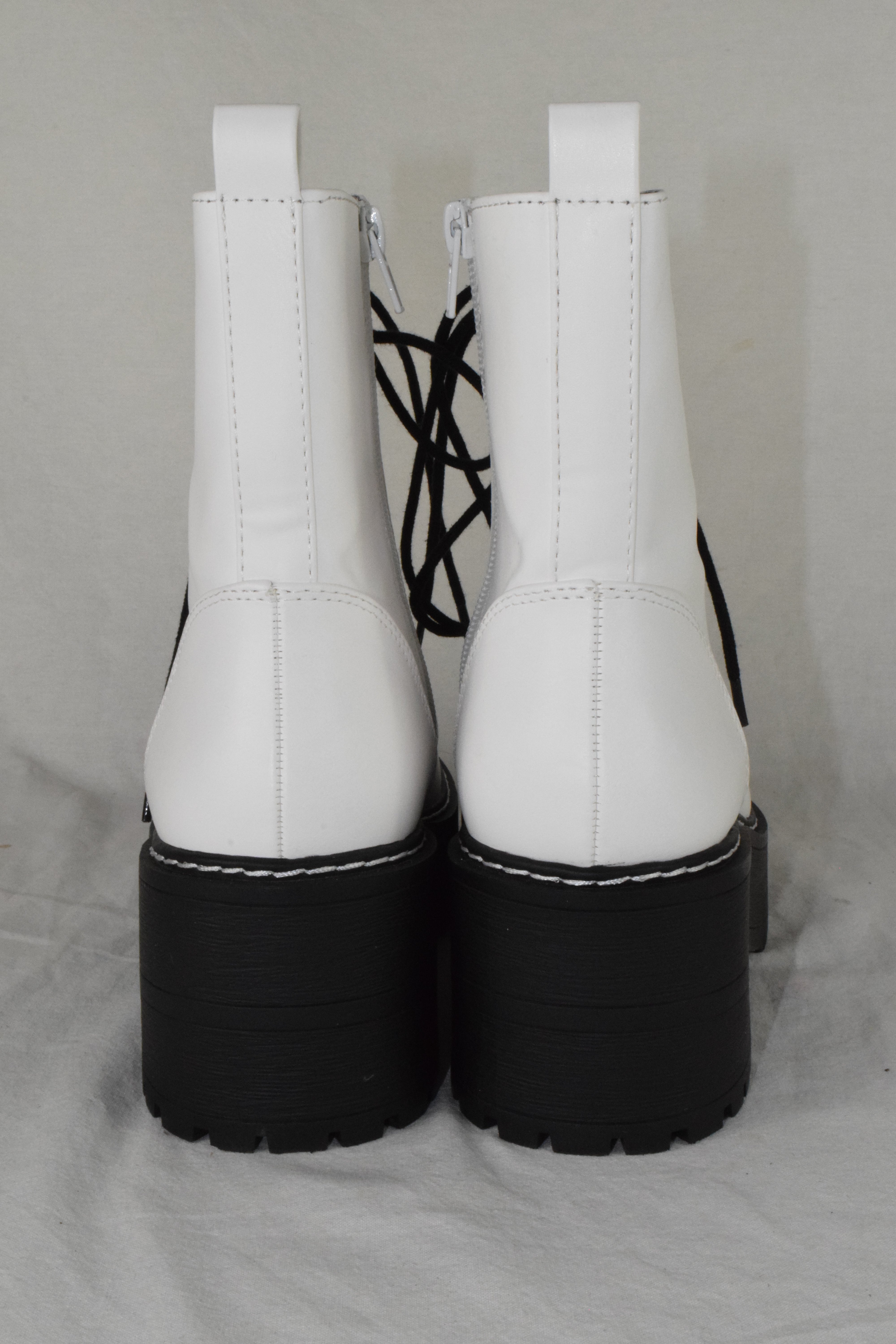 Soda Women Combat Platform Block Lug Sole Boots Zipper Lace Up FLING White 8.5