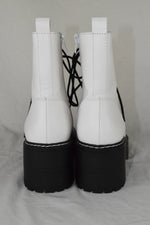 Soda Women Combat Platform Block Lug Sole Boots Zipper Lace Up FLING White 8.5